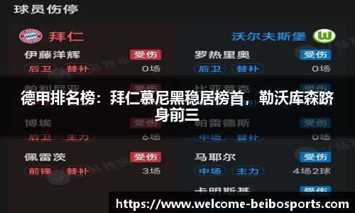 德甲排名榜：拜仁慕尼黑稳居榜首，勒沃库森跻身前三